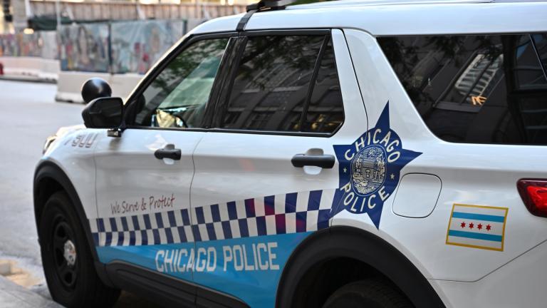 A Chicago Police Department vehicle is parked on Clark Street near Daley Plaza on June 15, 2026. (Victor Hilitski / WTTW News)